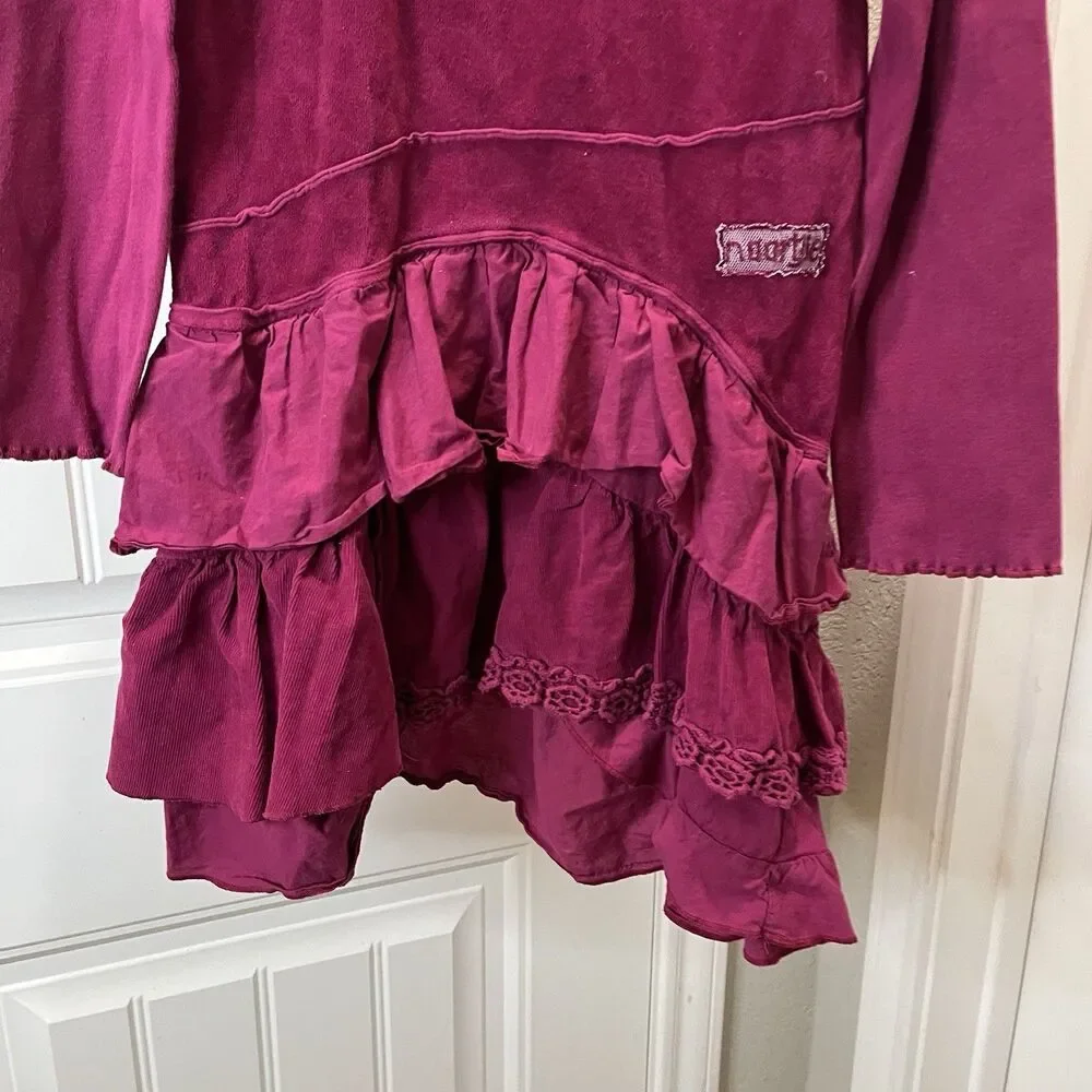 Girls Naartjie Size 8 Pink Magenta Velour Dress Tulle Accents Ruffle Long Sleeve
